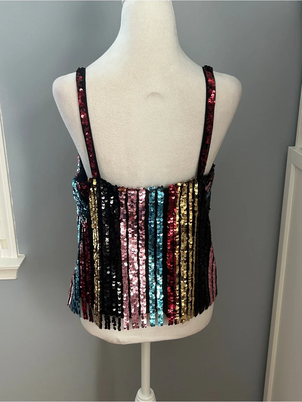NWT BB Dakota Womens Medium Sequin Stripe Multicolor Tank Top Party's Arrived